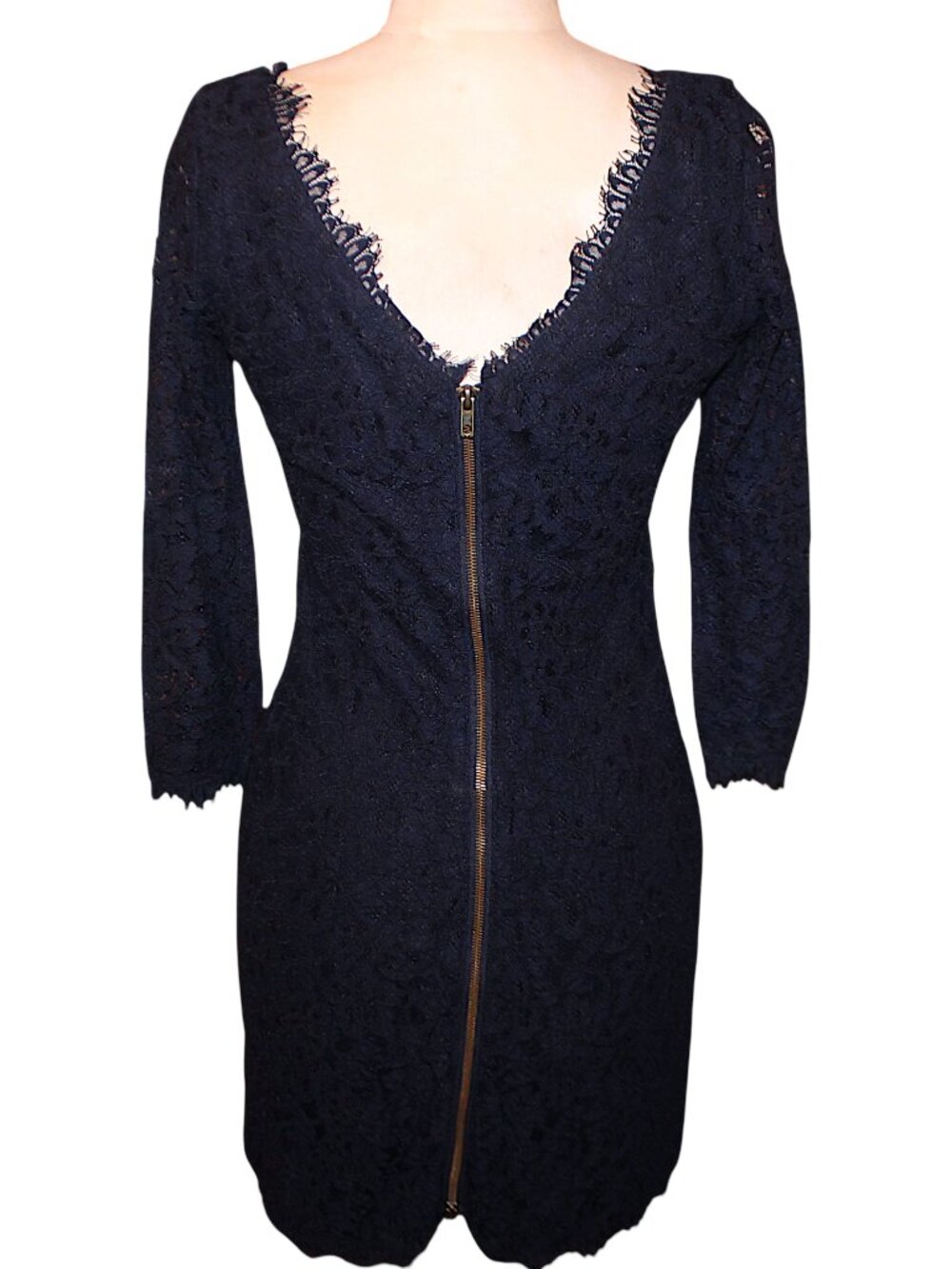 DVF Diane von Furstenberg Zarita Navy Blue Lace Dress Sz 4 - Picture 6 of 13